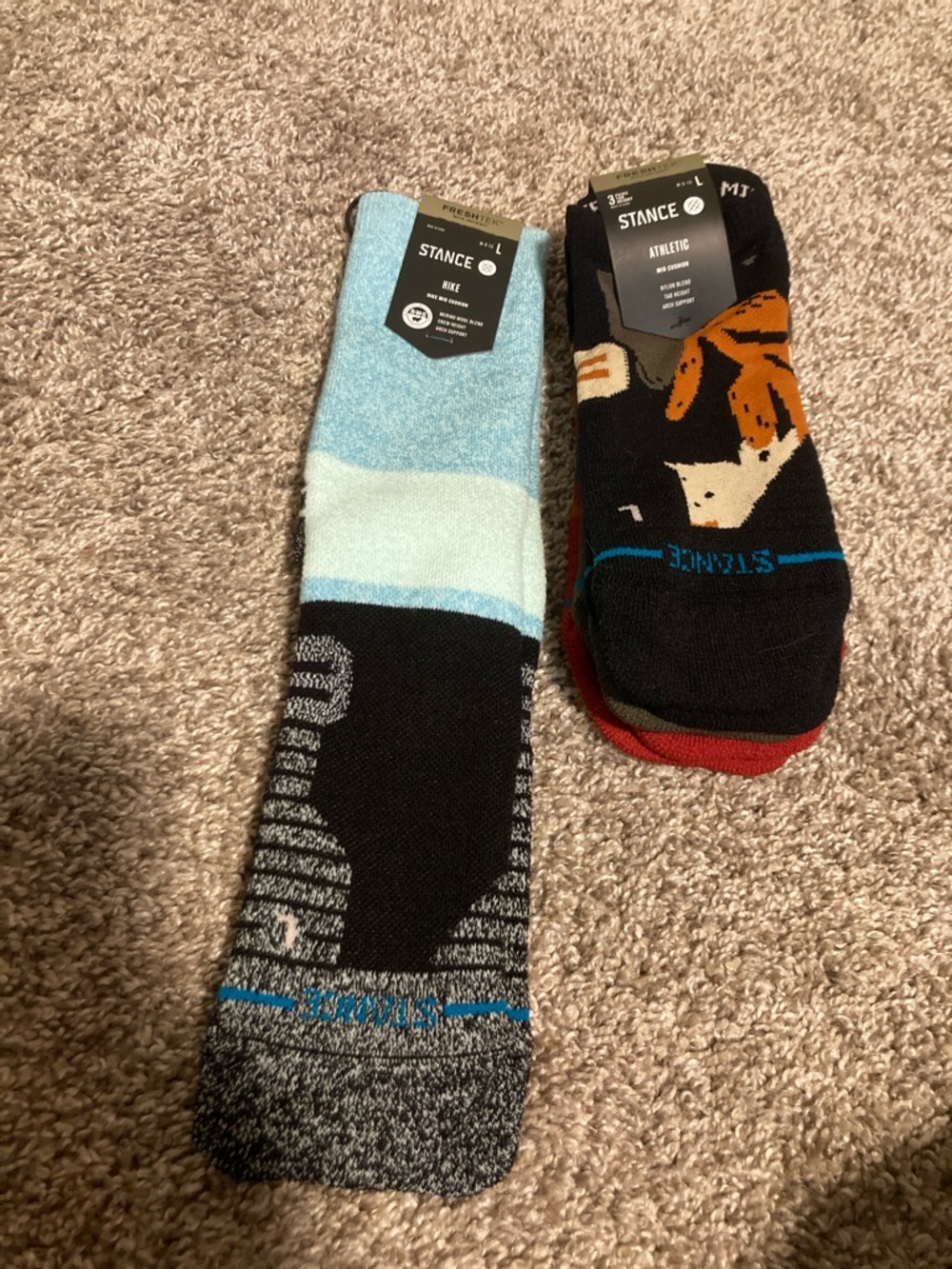 Stance Athletic and Hike Mid Custom Crew Socks with Black, Orange, Green & Blue